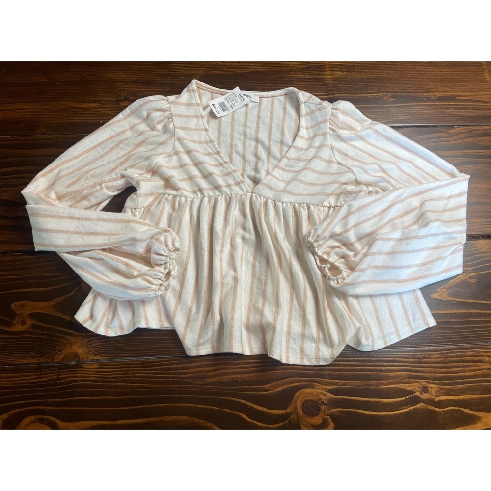 Hashttag in Trend Sweater, Womens Large, White Tan, Cropped, Striped, RN#152957